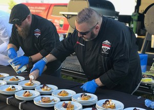 Chef Jason Morse plates the dessert course during the 2018 Chef's Table event at Enchantment Vineyards in Portales, New Mexico